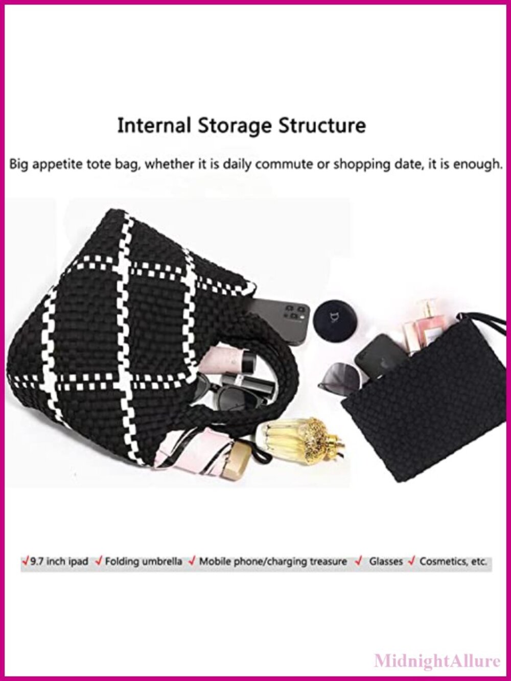 Woven Neoprene Hobo Bag Large Capacity Handbag with Wristlet - Picture 5 of 6